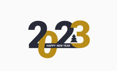 2022 new year banner with numbers in black and gold and christmas tree for your seasonal holidays flyers, greetings and invitations, congratulations cards, web and other design template. Vector