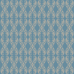 Classical seamless pattern with coffee beans. Victorian style vintage texture for wallpaper in blue and beige colors