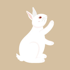 Side View Of Cute Rabbit Character On Brown Background.