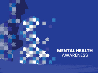 Awareness Mental Health Day Concept With Jigsaw Puzzle Of Human On Blue Background.