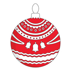 Flat Style Bells With Filigree Pattern Christmas Balls Flat Icon In Red And White Color.