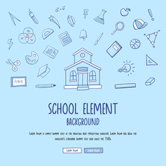 Hand drawn school element background with school supplies and creative elements. Vector illustration. Back to school doodle. 