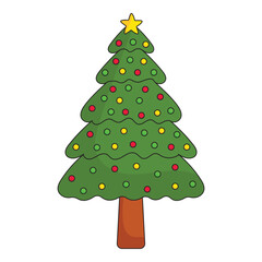 Colorful Balls Decorate Christmas Tree Flat Icon.