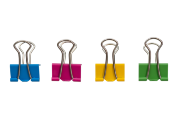 Colorful Paper binder clip set.  metal clips. Realistic stationery