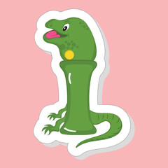 Sticker Style Green I Alphabet Animal Cartoon Iguana On Pink Background.