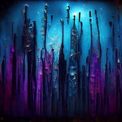 Driftwood wood, melting multicolor metallic crayon colors, splatter and long drips inner illumination, dark-blue light-blue black dark-purple and violet water, cinematic lighting, photo r - obrazy, fototapety, plakaty