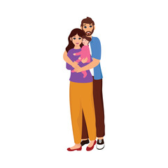 Fototapeta premium Cute Young Couple Standing With A Daughter On White Background.