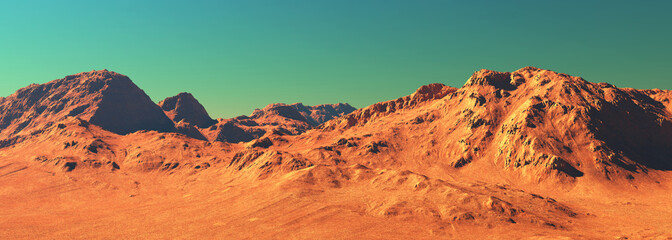 Mars planet landscape, 3d render of imaginary mars planet terrain