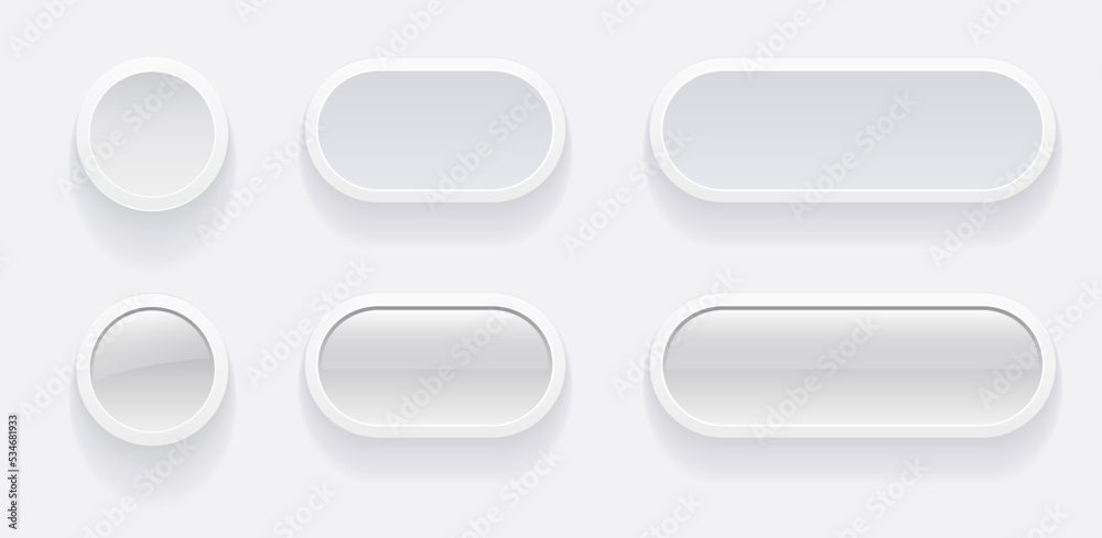Aufkleber white buttons for user interface, simple white grey 3d modern design for mobile, web, social media, 