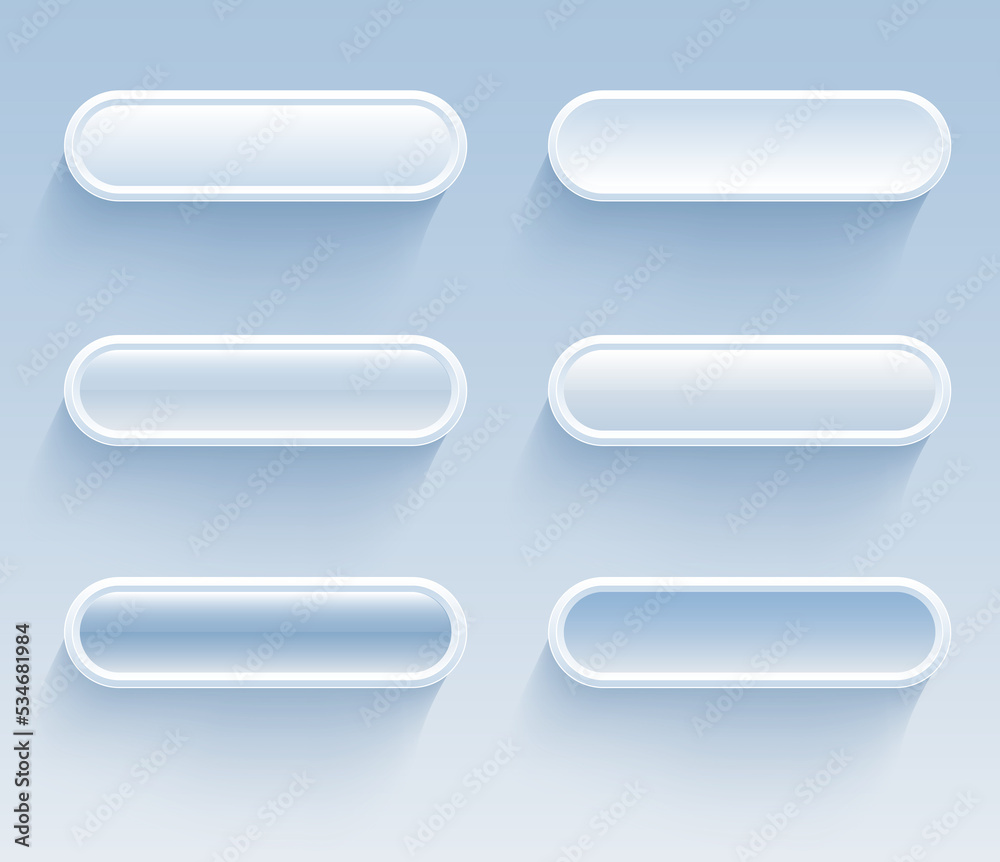 Aufkleber white blue buttons for user interface, simple 3d modern design for mobile, web, social media, busine