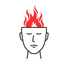 anger icon like man with fire inside mind