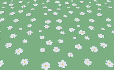 White flowers on a green background. Digital art style. illustration painting.