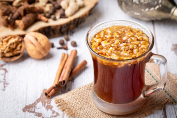 Kaynar; is the Adana name of the drink known as puerperal sherbet or red sherbet in Turkey.