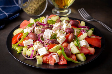 Traditional Greek salad served with feta cheese.