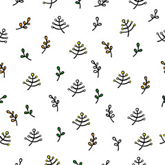 simple seamless background vector doodle hand draw sketch green yellow and orange flower