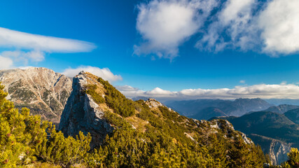 Sunny autumn day at the mount Salinchiet in the italian alps