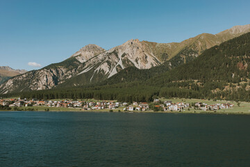Lake Muta and San Valentino alla Muta village in South Tyrol, Italy.