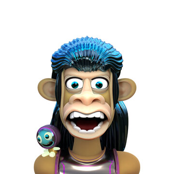 3D RENDER ILLUSTRATION. FANTASY FUNNY CRAZY MONSTER DEMON DEVIL APE MONKEY ANIMAL CUTE CARTOON CHARACTERS. PROFILE PICTURE PNG BLANK BACKGROUND.