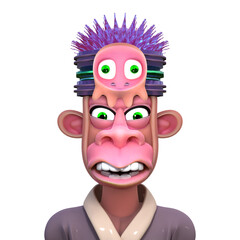 3D RENDER ILLUSTRATION. FANTASY FUNNY CRAZY MONSTER DEMON DEVIL APE MONKEY ANIMAL CUTE CARTOON CHARACTERS. PROFILE PICTURE PNG BLANK BACKGROUND.