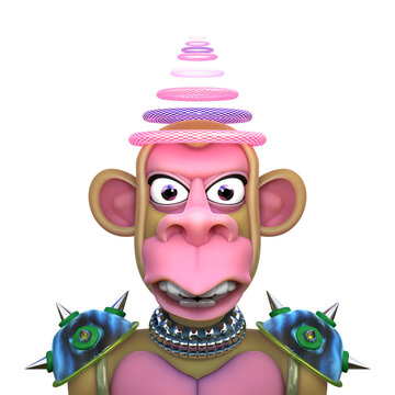 3D RENDER ILLUSTRATION. FANTASY FUNNY CRAZY MONSTER DEMON DEVIL APE MONKEY ANIMAL CUTE CARTOON CHARACTERS. PROFILE PICTURE PNG BLANK BACKGROUND.