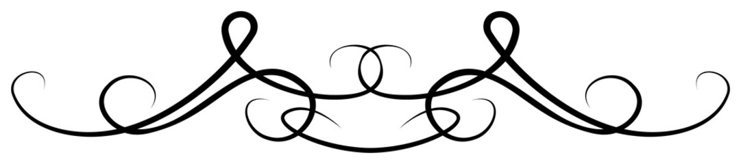 Curly design element. Abstract line art decoration with black thin line. PNG with transparent background.