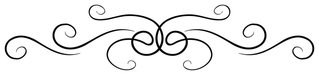 Curly design element. Abstract line art decoration with black thin line. PNG with transparent background.