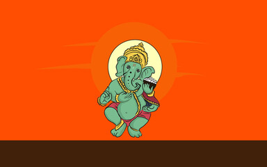Indian Ganesha emblem on orange background at sunset