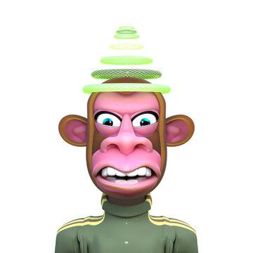 3D RENDER ILLUSTRATION. FANTASY FUNNY CRAZY MONSTER DEMON DEVIL APE MONKEY ANIMAL CUTE CARTOON CHARACTERS. PROFILE PICTURE PNG BLANK BACKGROUND.