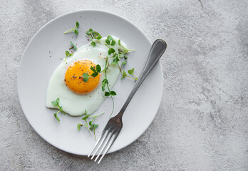 Fried eggs on a white plate