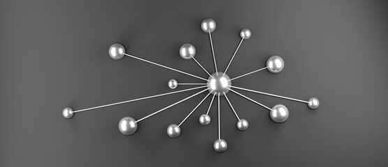 3D illustration of connected dots or spheres, teamwork cooperation or group network concept background