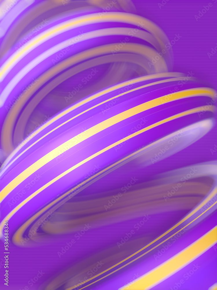 Poster Spiral with neon stripes and depth of field effect. Modern art. 3d rendering digital illustration