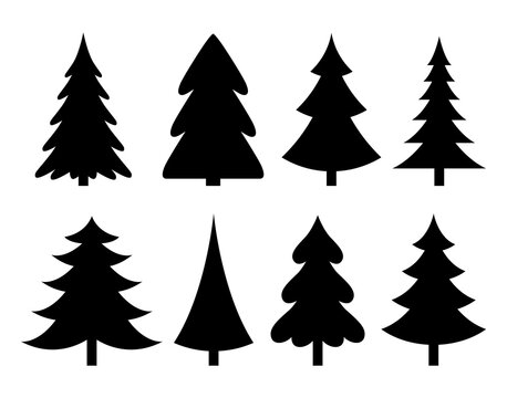 Set of christmas trees. Winter collection. Isolated objects on white background. Flat vector illustrations.