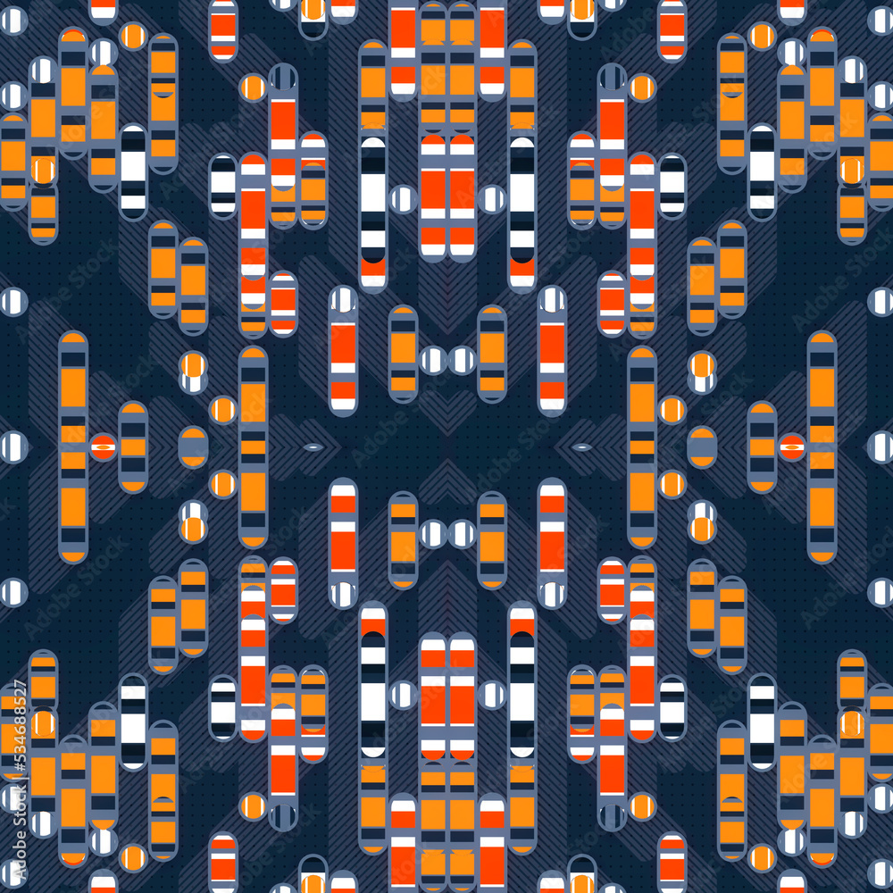 Aufkleber Abstract kaleidoscopic pattern of multicolored lines and dots. 3d rendering digital illustration. Contemporary art