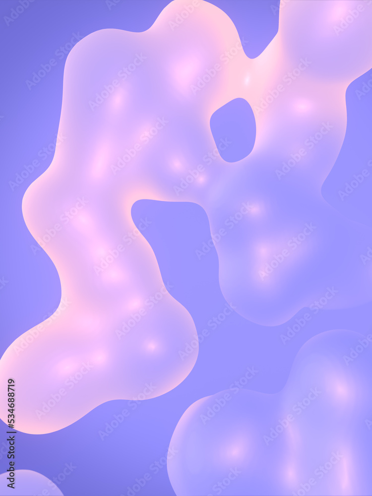 Poster floating neon drops of liquid. abstract wavy background. 3d rendering digital illustration