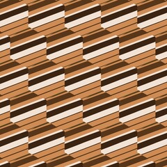 curved patterns in shades of dark milk brown and white chocolate on a plain beige background as a cross section