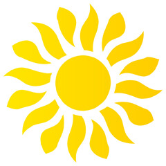 Sun icon in bright yellow color. PNG with transparent background.