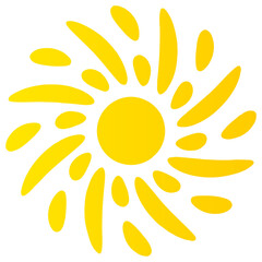 Sun icon in bright yellow color. PNG with transparent background.