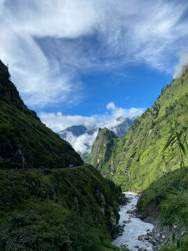 landscape with river and mountains in Nepal