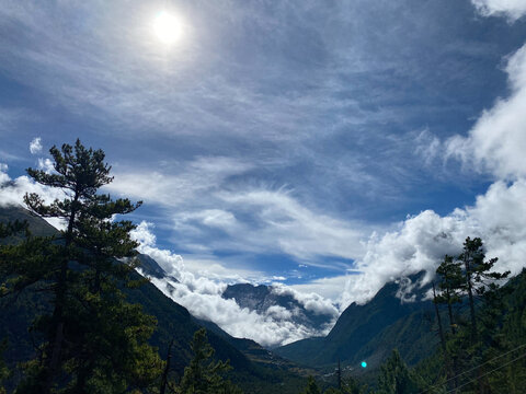 clouds over the mountains in Nepal