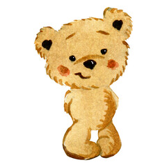 watercolor illustration with shy bear