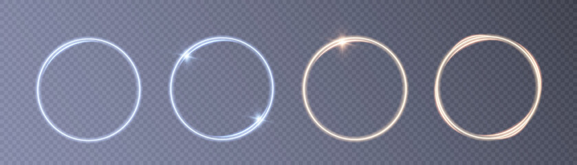 Glowing circle on a transparent background. Illuminated ring. Round frame for advertising design.