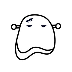 Ghost in a Frankenstein costume. Halloween Frankenstein costume. Festive design element. Vector illustration in doodle style