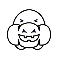 Halloween pumpkin costume. Cute ghost in a pumpkin costume. Festive design element. Stickers, poster, coloring element, wrappers. Vector illustration in doodle style