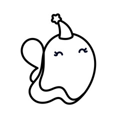 Halloween fairy costume. Cute ghost dressed as a fairy and a tweezers. Festive design element. Stickers, poster, coloring element, wrappers. Vector illustration in doodle style