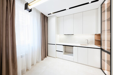 bright white kitchen in a new home interior design