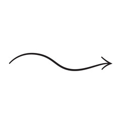 Line art arrow with black thin line. PNG with transparent background.