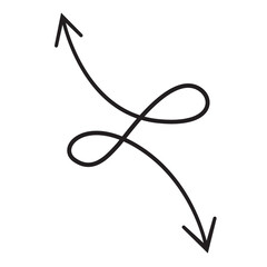 Line art arrow with black thin line. PNG with transparent background.