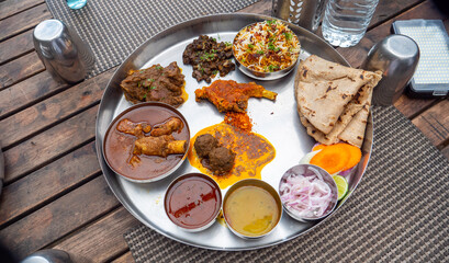 Lamb meat thali Served in a plate