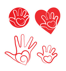 Hand palm in the heart logo
