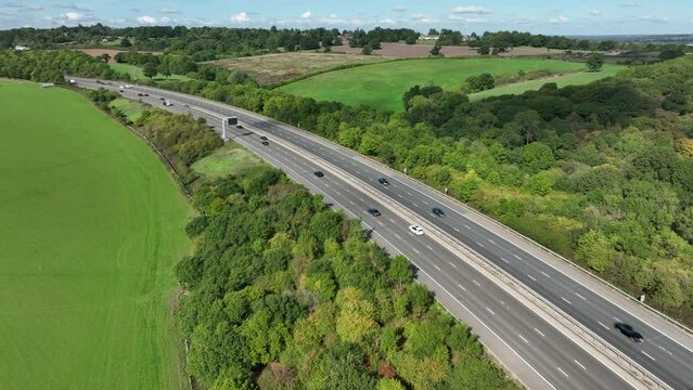The M1 Motorway Near London in the Summer High Level Aerial View